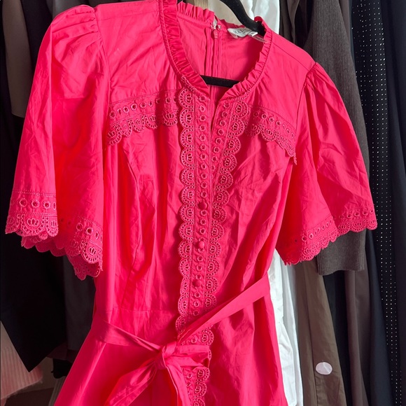 Hale Bob Solid Cotton Poplin Mini Fuchsia Dress XL (Kaja Solid Poplin Dress) - Picture 4 of 9